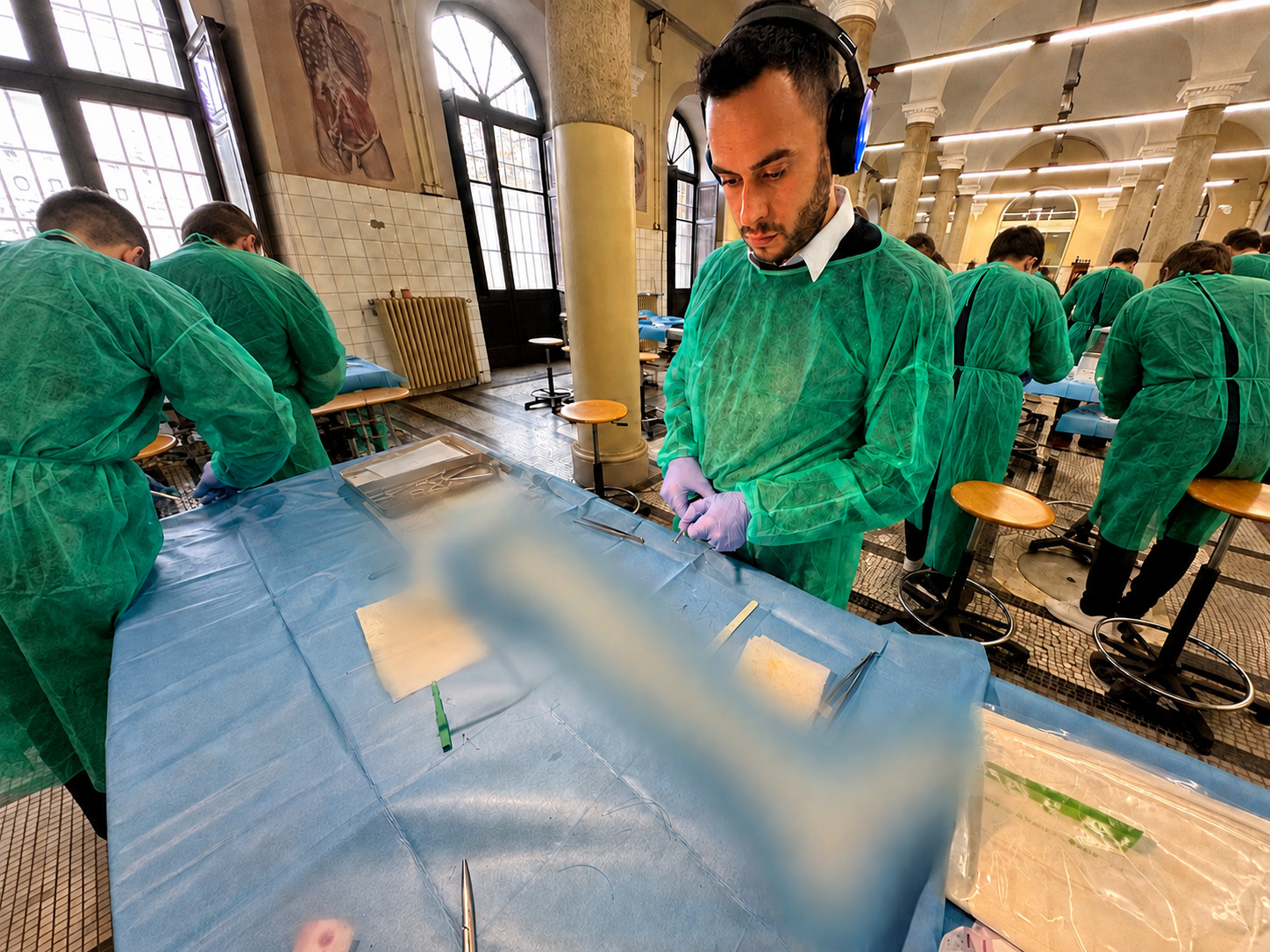 Simone Melis durante una formazione pratica in wound care; i dettagli clinici sono oscurati